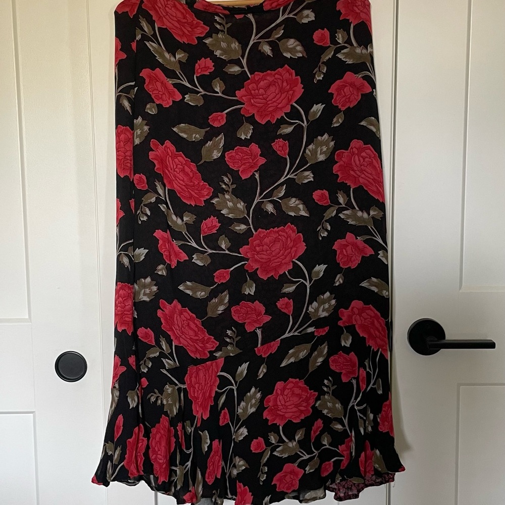 Vintage Reversible Long Flowy Rose Floral Print Skirt